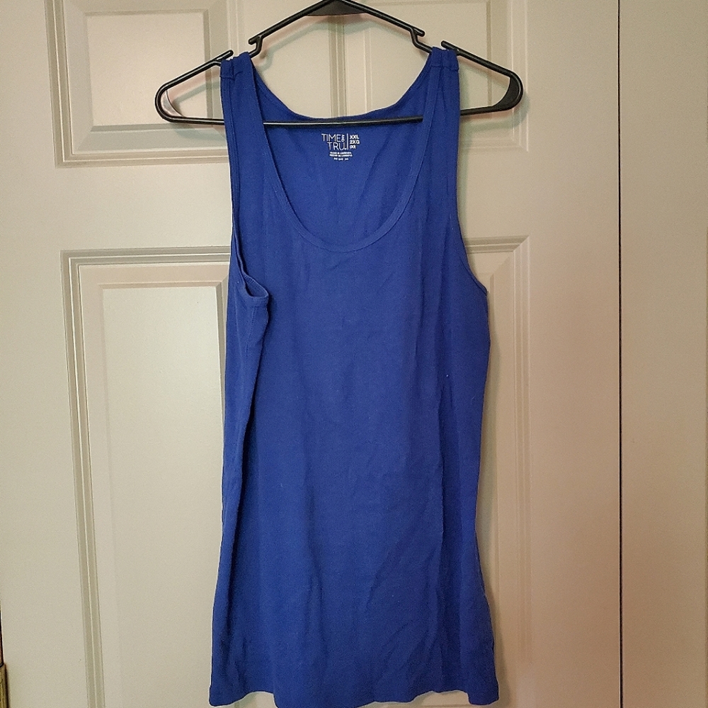 basic blue ribbed tank top
